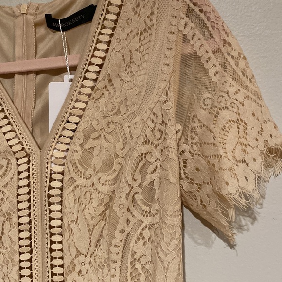 MEDIUM MEROKEETY V Neck Short Sleeve Floral Lace Dress - Picture 6 of 8